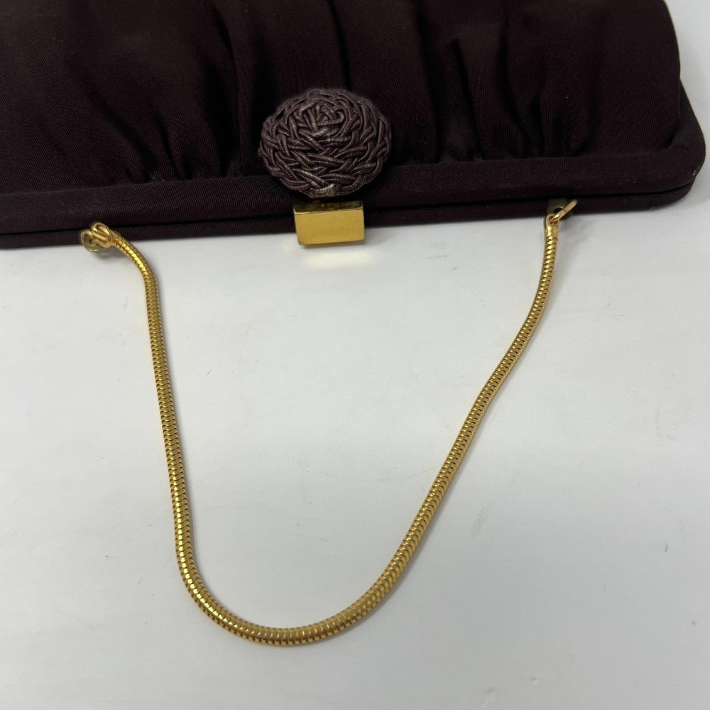 Vintage Millay Brown‎ Handbag Purse With Gold Metallic Rope Chain Handle - Picture 11 of 15